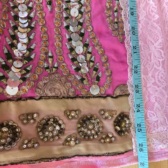 Pink Rose Stretch Velvet and Lace Embroidered Blouse Vintage Style - Picture 3 of 8